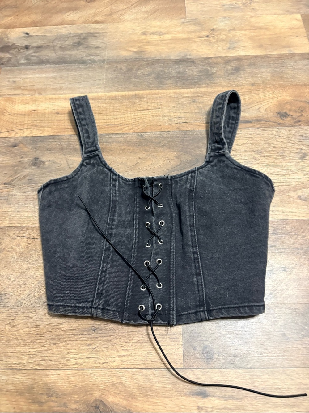 Wild Fable Black Denim Lace Up Corset Crop Top Size Small Y2K Grunge
